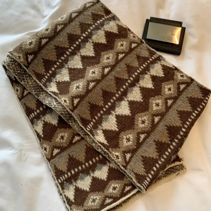 Women's Retro Jacquard Knit Winter Scarf – Thick & Warm