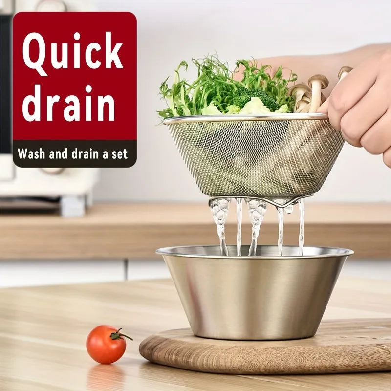 KEMORELA 2-in-1 Stainless Steel Strainer & Washing Bowl
