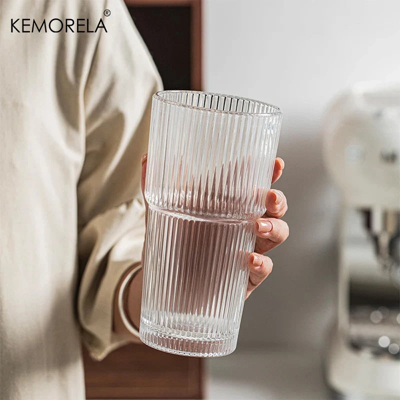 KEMORELA Ribbed Glass Tumblers 590ml | Set of 2 or 4