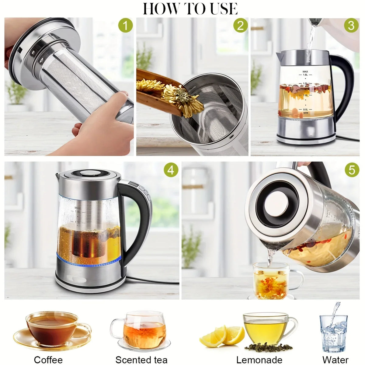 URGGU 1.8L Electric Kettle – 12 Temps & 24Hr Keep Warm