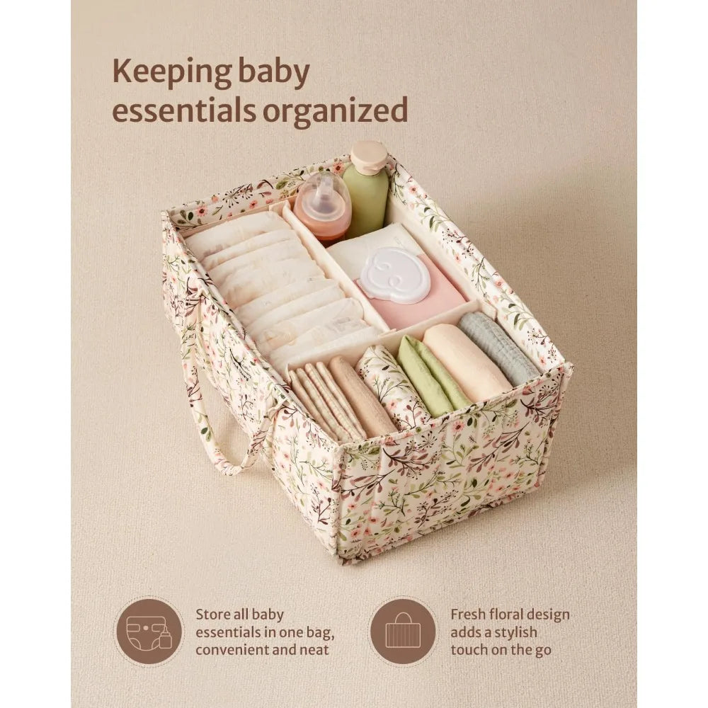 Floral Portable Diaper Caddy Organizer | Removable Divider