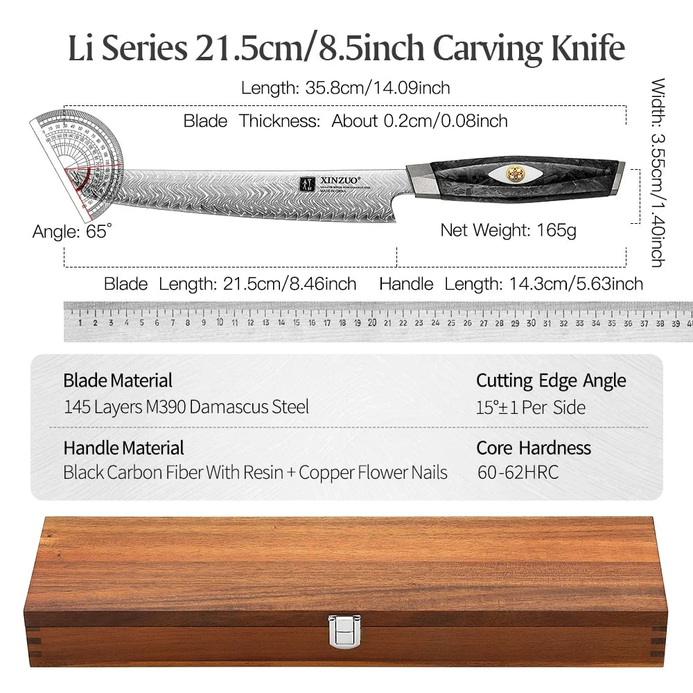 XINZUO 8.46" Damascus Carving Knife – 145-Layer M390 Steel