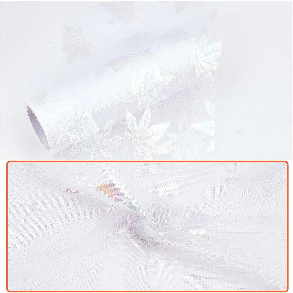 Maple Leaf Organza Tulle Ribbon Roll – 6" x 10 Yds, White