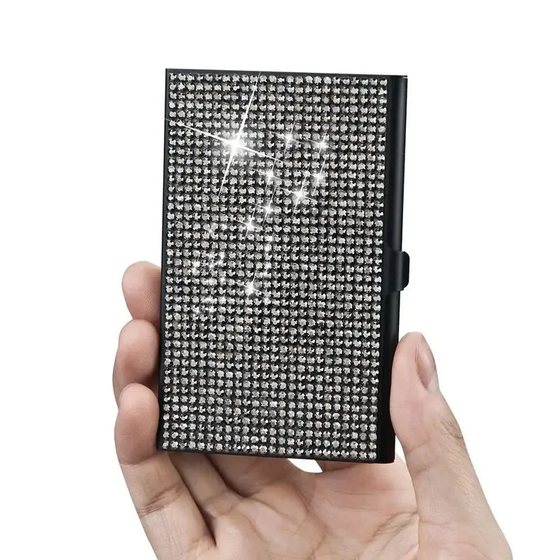 Bview Art Elegant Metal Card Holder Embellished Shiny Rhinestones