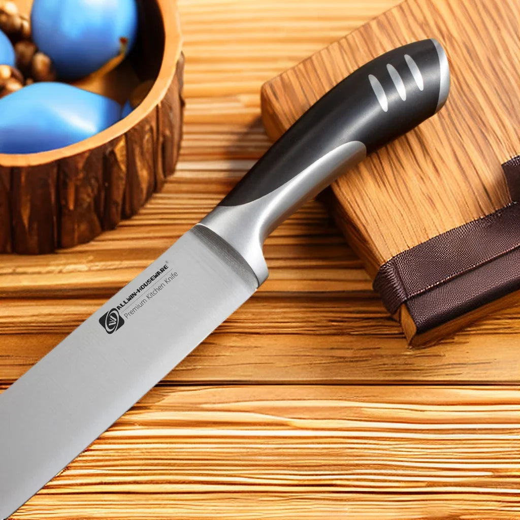 8-Piece German Steel Kitchen Knife Set & Rubber Wood Block