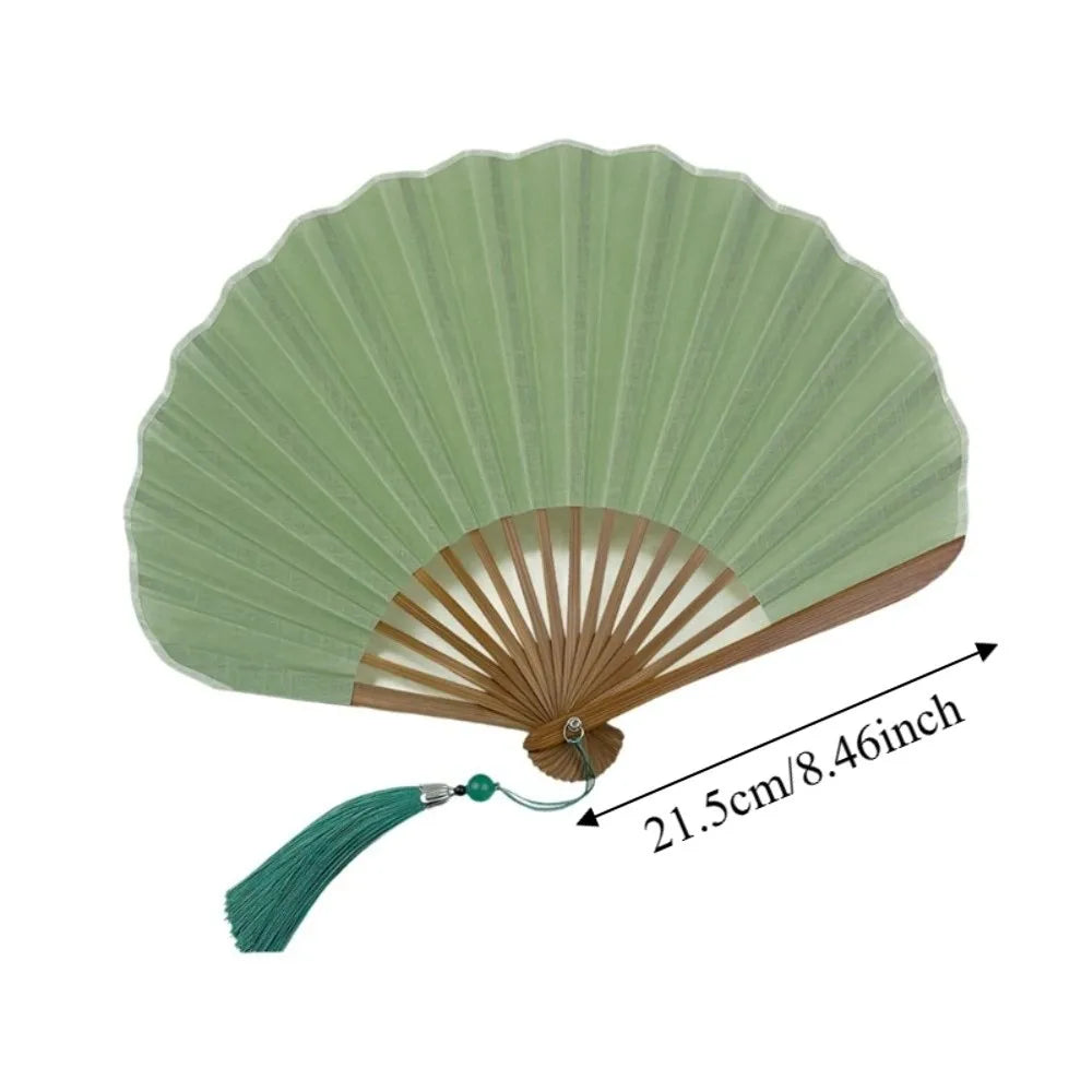 Shell-Shaped Folding Hand Fan | Bamboo & Cotton Linen Retro