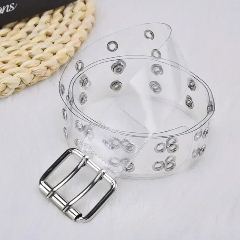 Women's Transparent PVC Belt – Laser Square Buckle Waistband