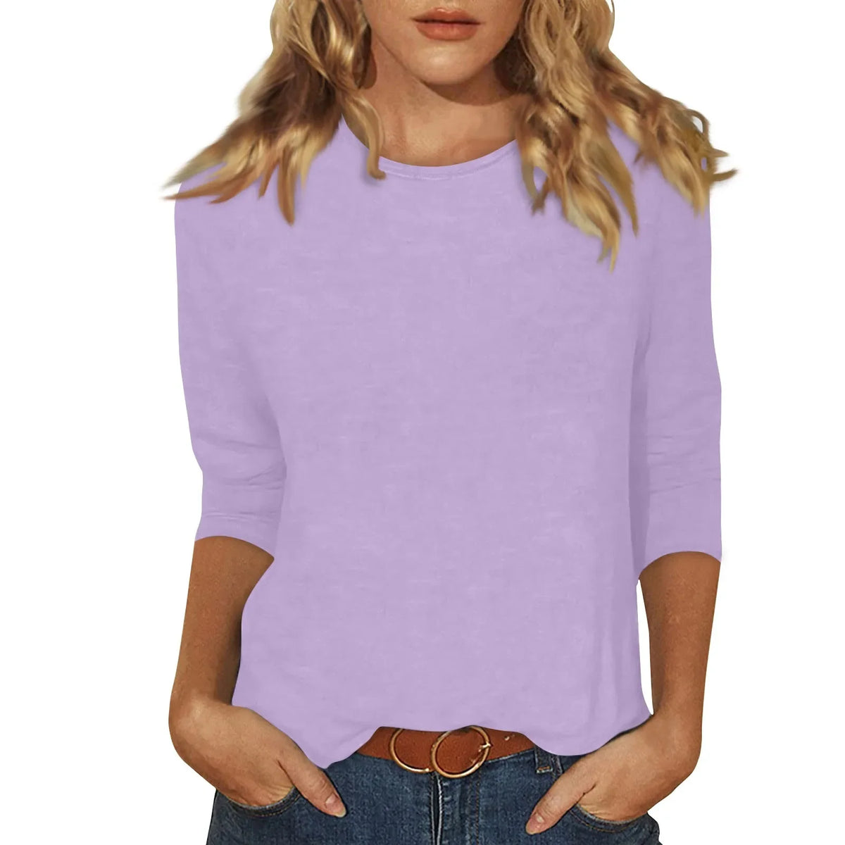 Women's Casual 3/4 Sleeve Round Neck Print Blouse Top | S–5XL
