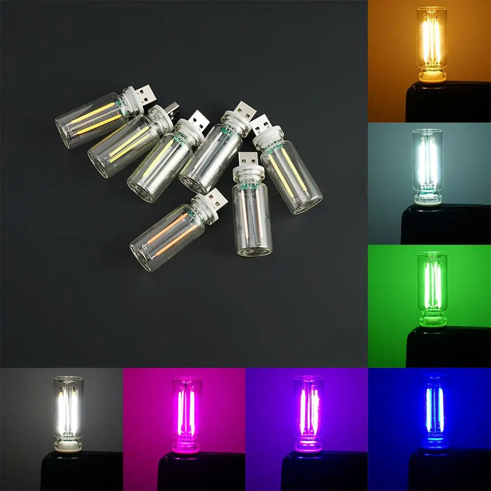 Car USB Night Light Touch Control Dimmable LED Filament Lamp Plug