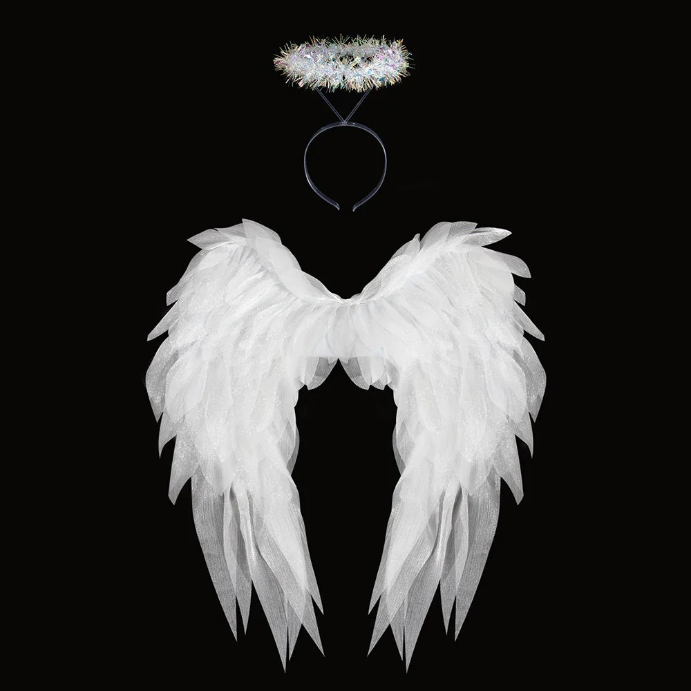 White Black Angel Wing Real Feather Fairy Dance Party Christmas