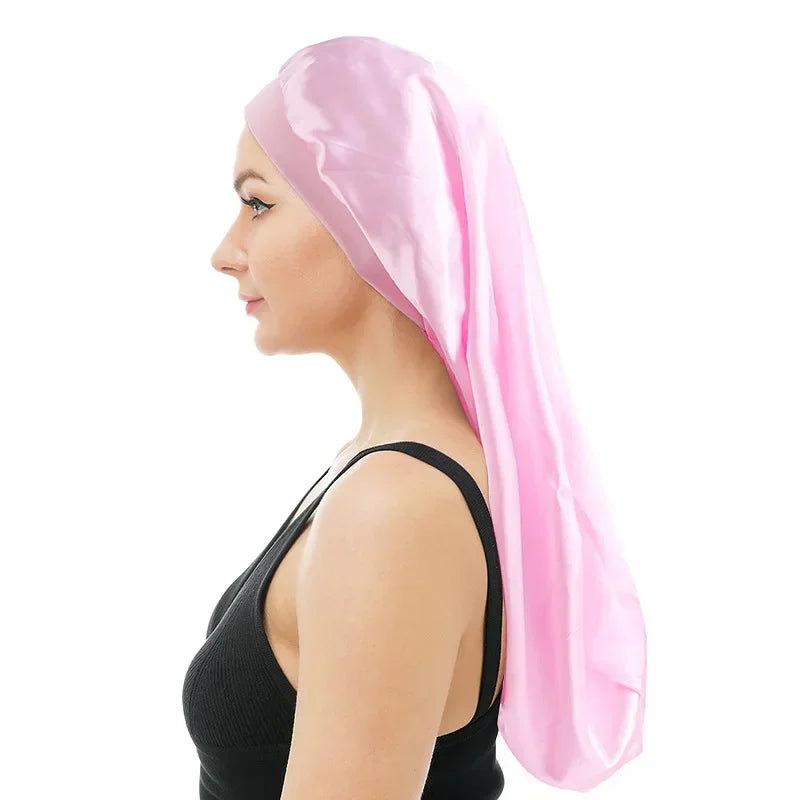Satin Sleep Cap | Wide Elastic Bonnet for Long Hair Care