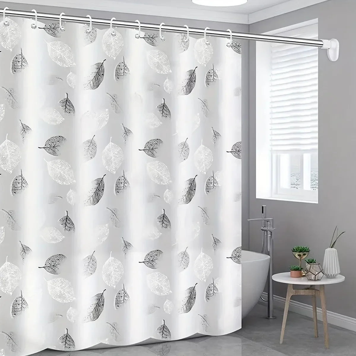 Eco Friendly PEVA Waterproof Bath Curtain Rustproof Grommets Leaf
