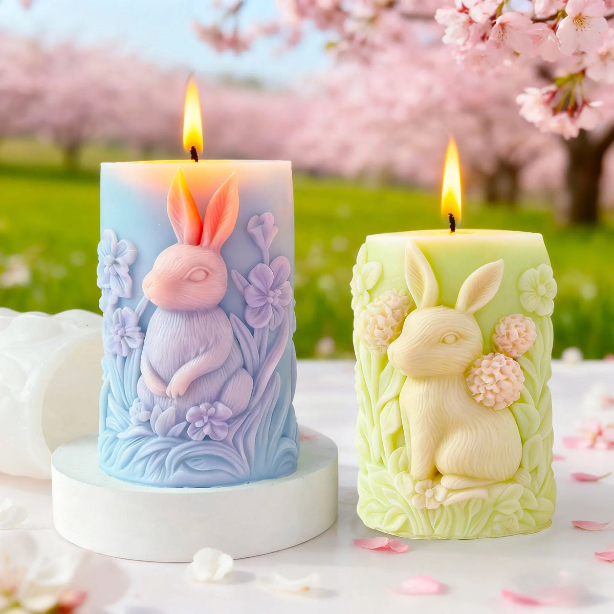 Rabbit Relief Cylinder Candle Silicone Mold Bunny Resin Animal Soy