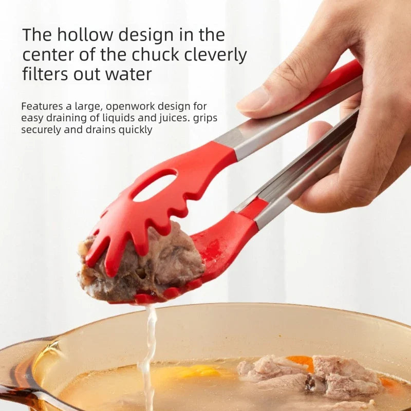 Silicone Food Tongs – Heat Resistant Stainless Steel BBQ Kitchen