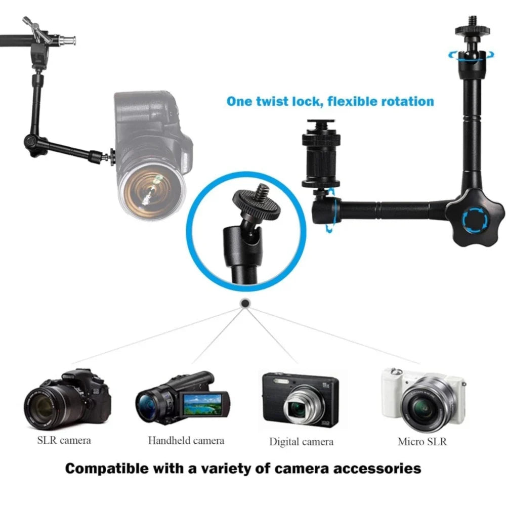 11" Metal Magic Arm & Super Clamp – Camera, Monitor & LED