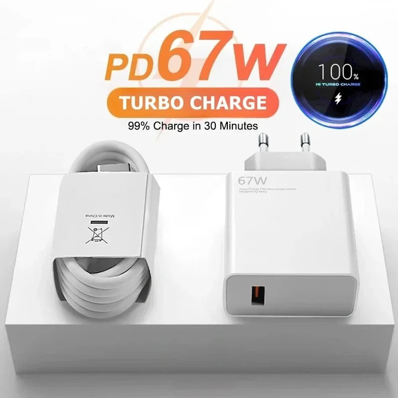 67W USB-C Fast Charger for Xiaomi Redmi POCO | Quick Charge