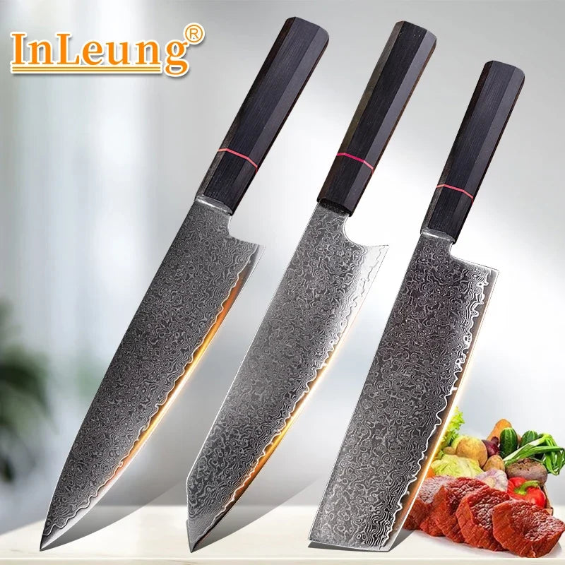 67-Layer Damascus Steel VG10 Chef Knife – Japanese Kitchen Set