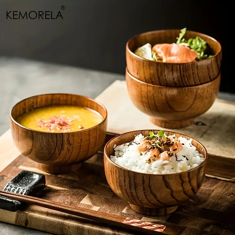 KEMORELA Natural Wooden Bowl – Salad, Rice & Fruit Serving