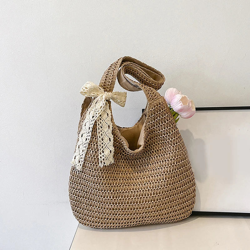 Women's Woven Straw Tote Bag – Large Beach Shoulder Handbag