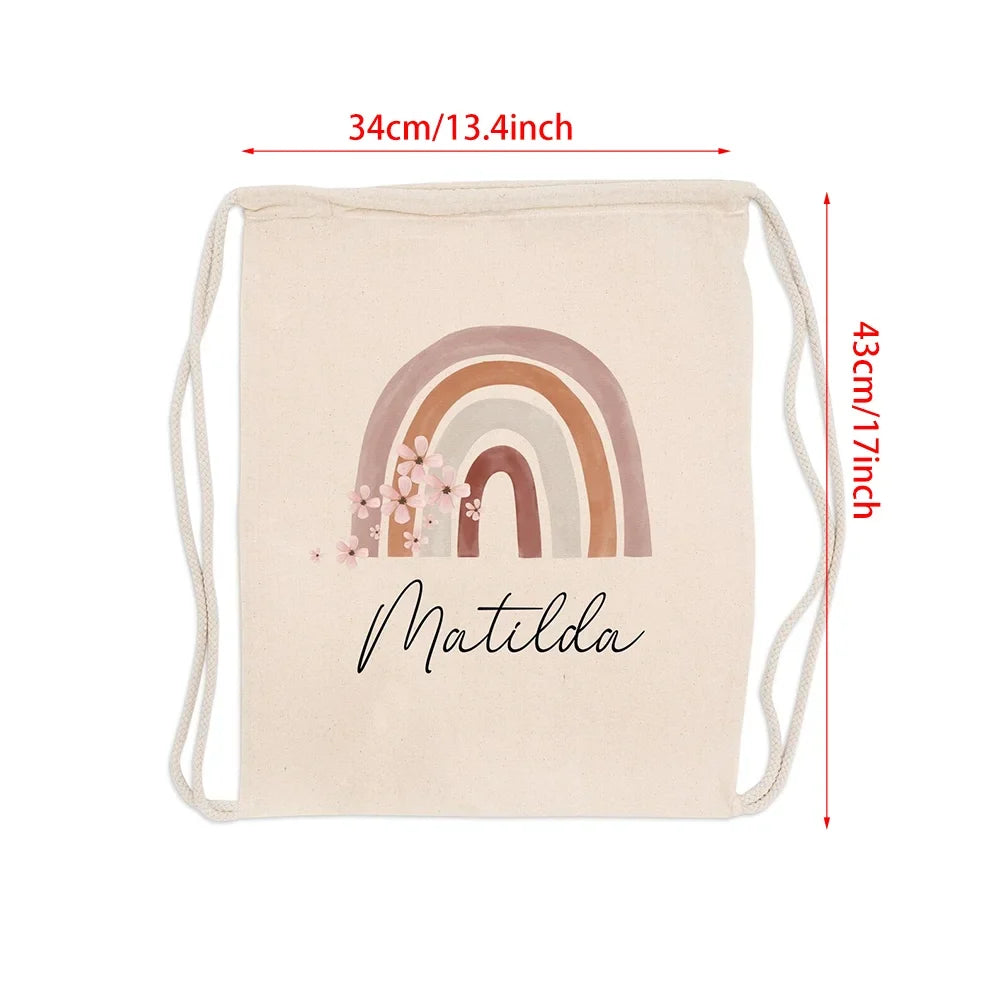 Personalized Kids Rainbow Drawstring Gym Bag | Custom Name Gift