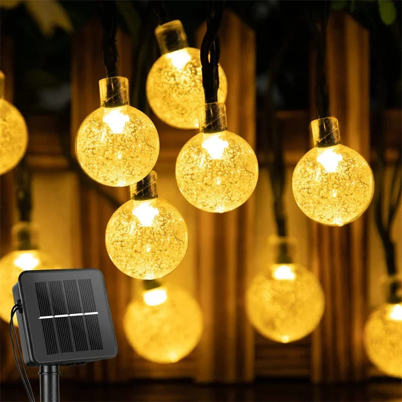 Solar String Lights Outdoor – LED Crystal Bubble Ball, 8 Modes