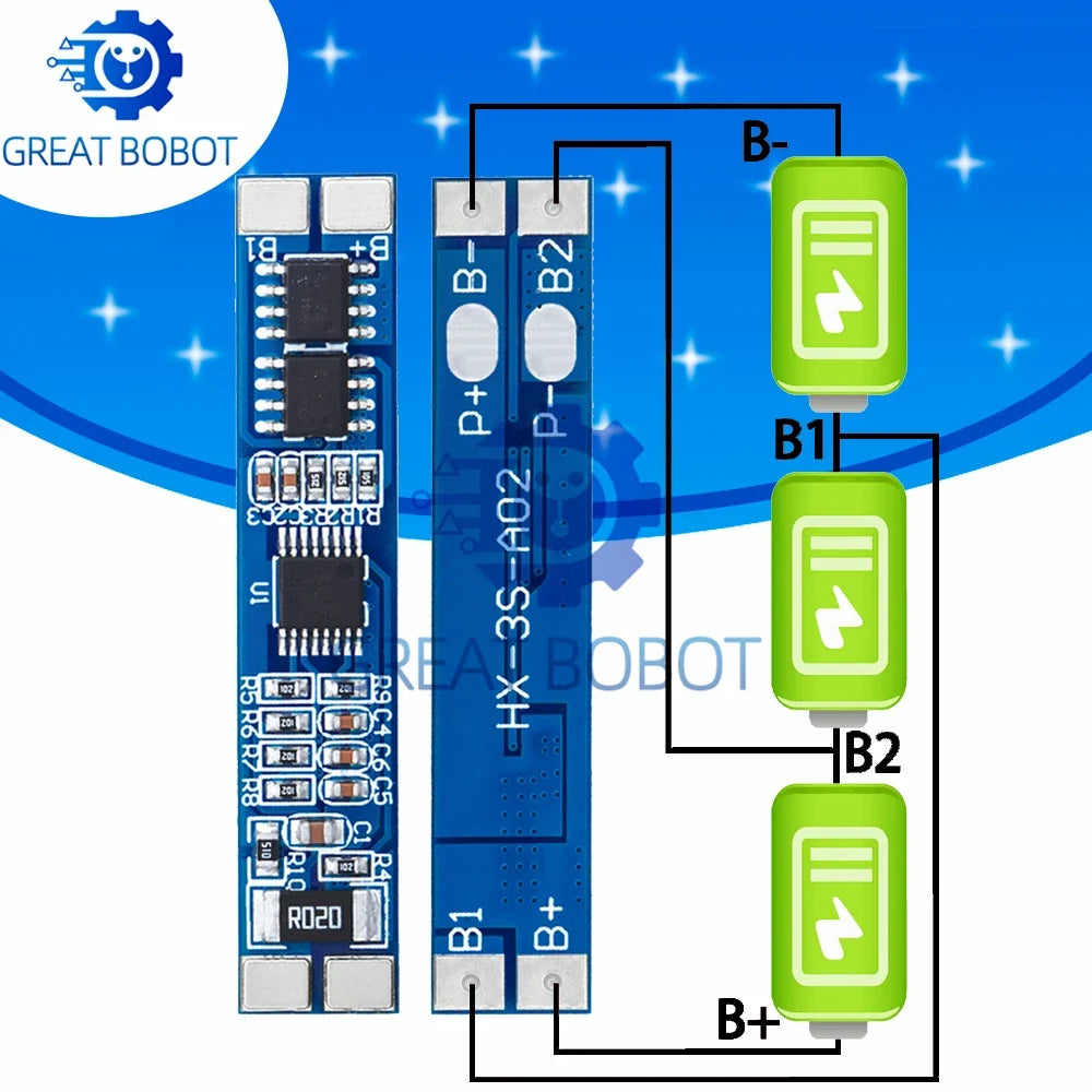 3S Li-Ion 18650 BMS Protection Board 12V 10A | 11.1V–12.6V