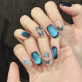 Blue Cat Eye Press On Nails – Butterfly Almond Tips 10pc