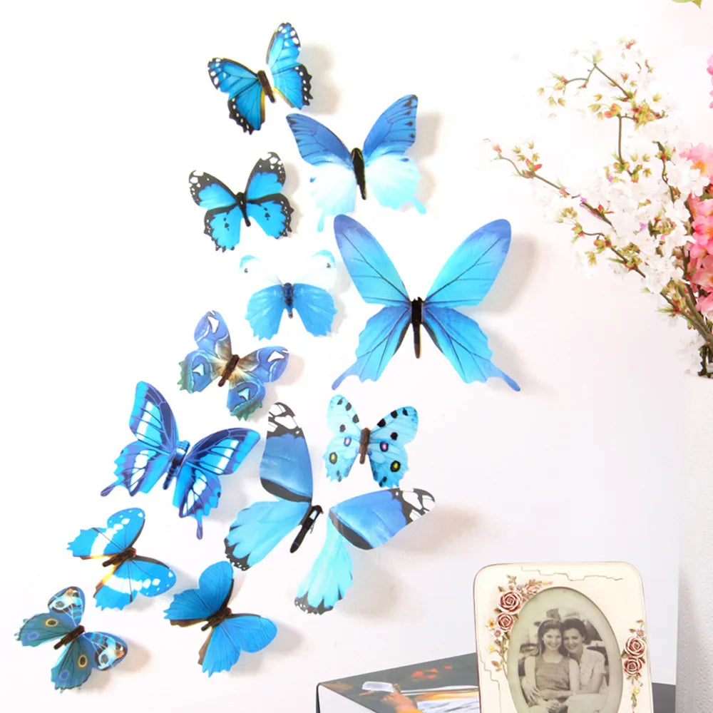 3D Rainbow Butterfly Wall Stickers – 12pcs PVC Decal Set