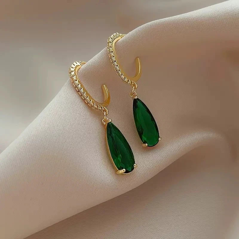Huitan Green Cubic Zirconia Drop Earrings | Women's Fashion