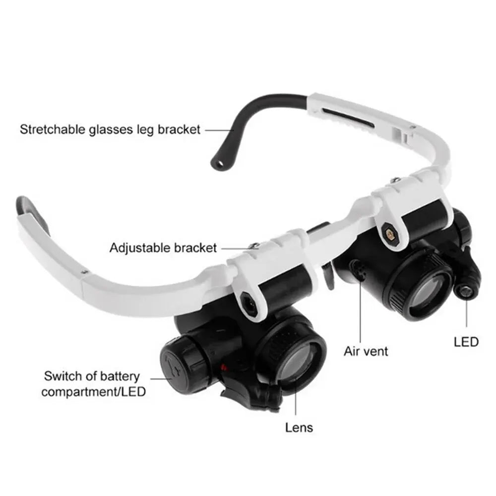 2XLED Watch Jeweler Repair Magnifier Head-mounted Headband Adjustable