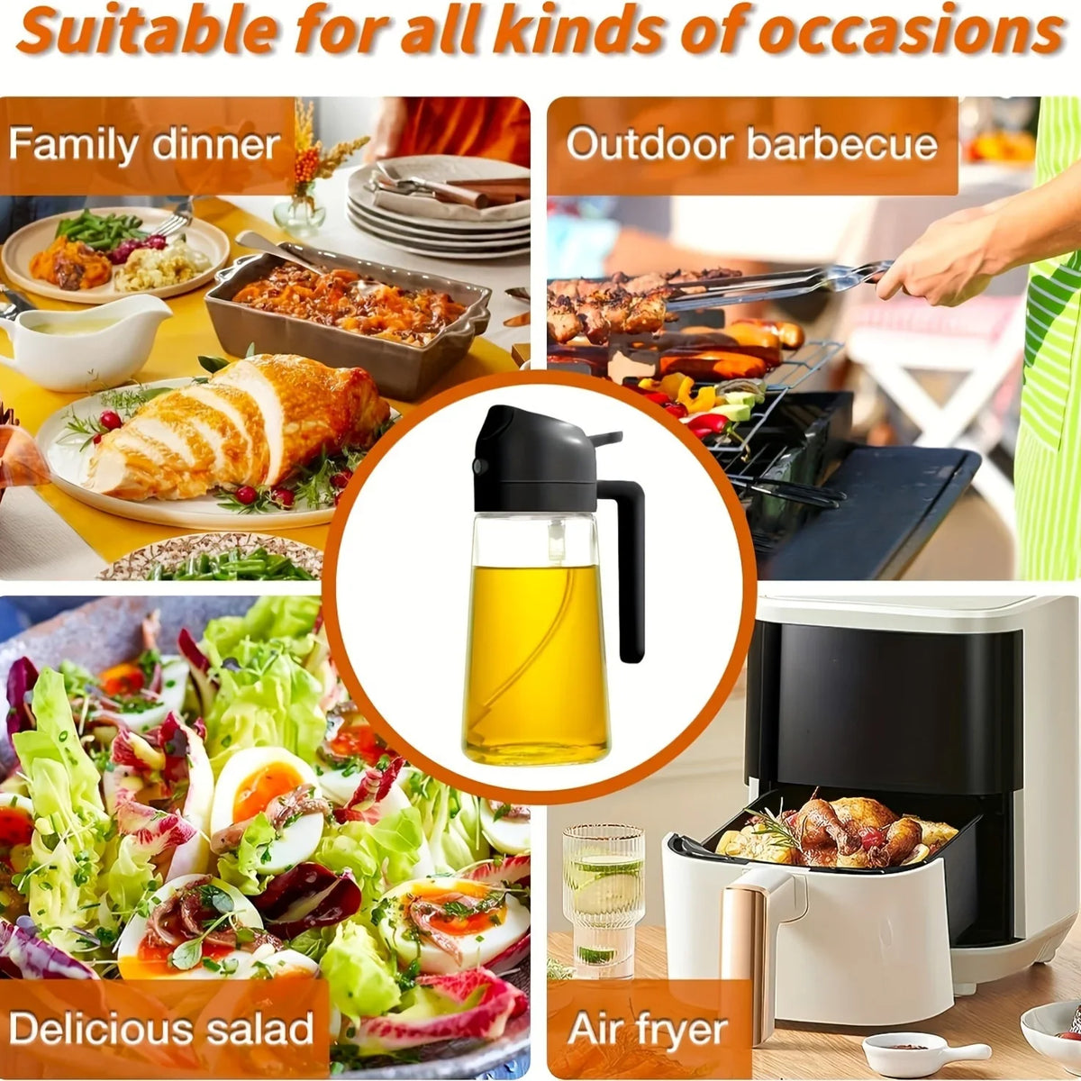 2in1 Olive Oil Dispenser Bottle Pourer Plastic Sprayer Cooking Spray