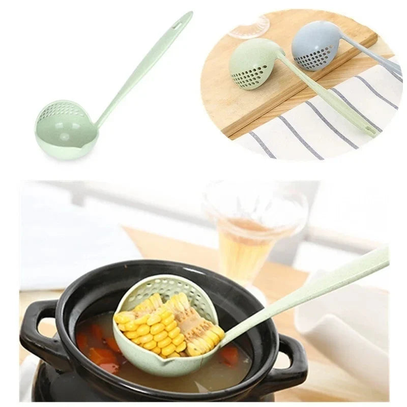 2-in-1 Long Handle Soup Spoon & Strainer Colander Ladle