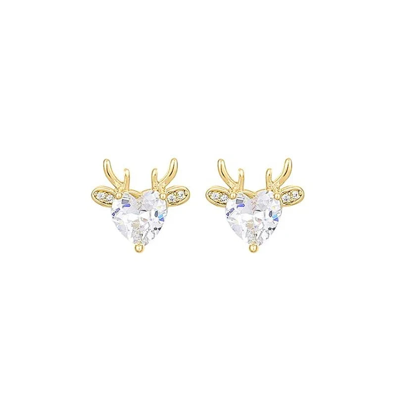 Huitan Elk Stud Earrings Gold Cubic Zirconia Christmas Jewelry