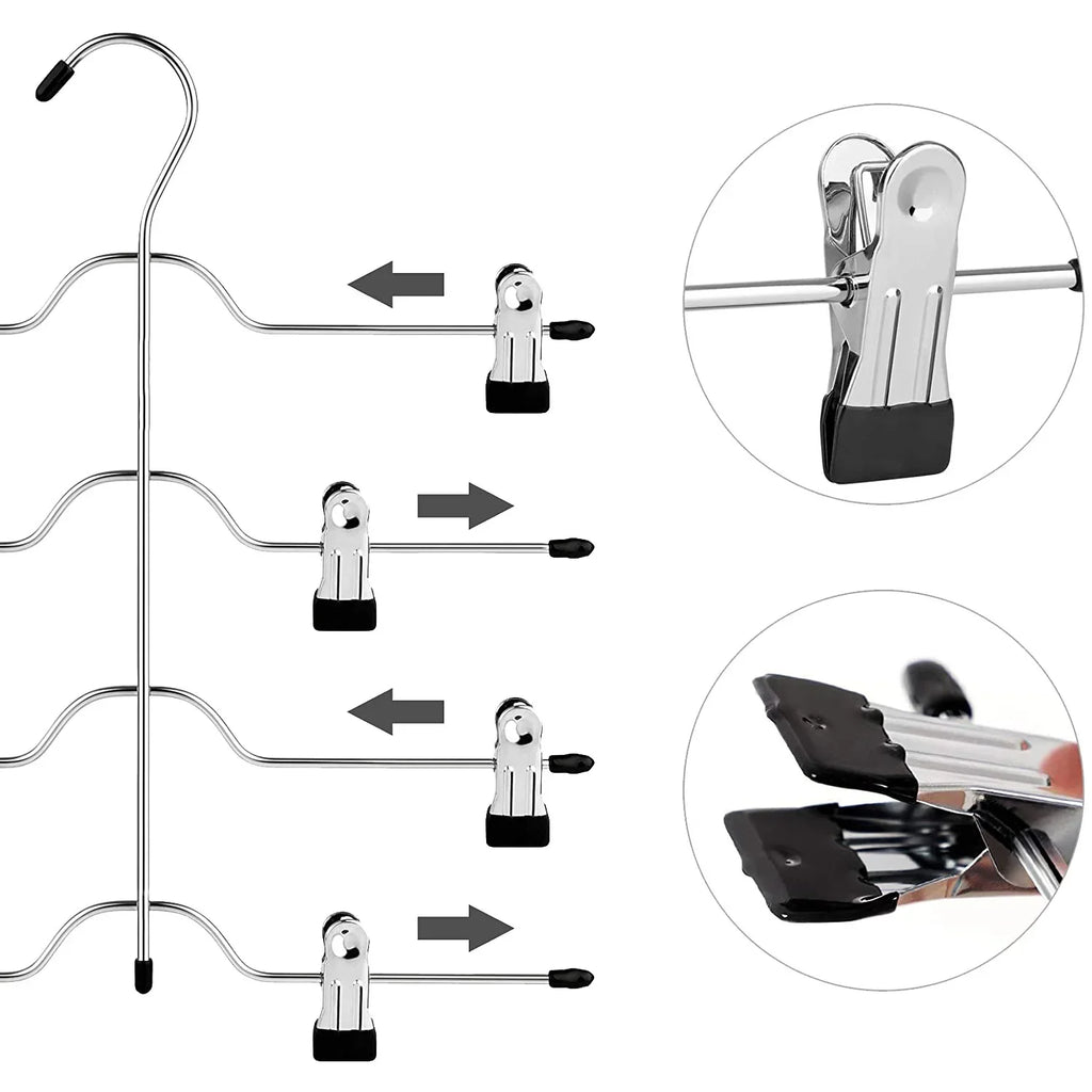 A36T-4 Tier Pants Hangers Metal Skirt Clips Trouser Hanger Slacks