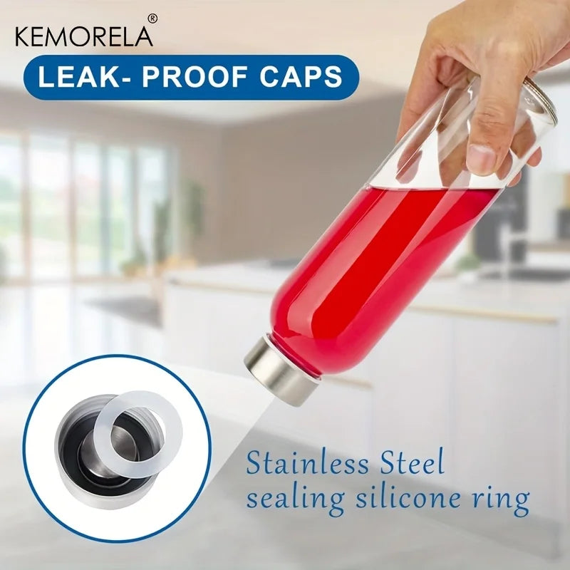 KEMORELA 530ml Clear Glass Bottles with Stainless Steel Lids 3/4/6pk