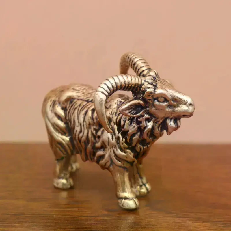 Brass Goat Figurine | Copper Desktop Ornament & Home Decor