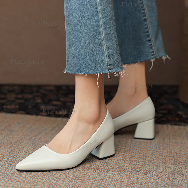 Women's Pointed Toe Block Heel Pumps – Office Slip-On Shoes