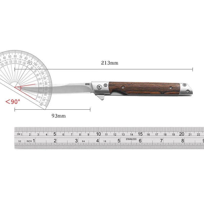 Stainless Steel Folding Pocket Knife – Wood Handle | 9.3cm Blade