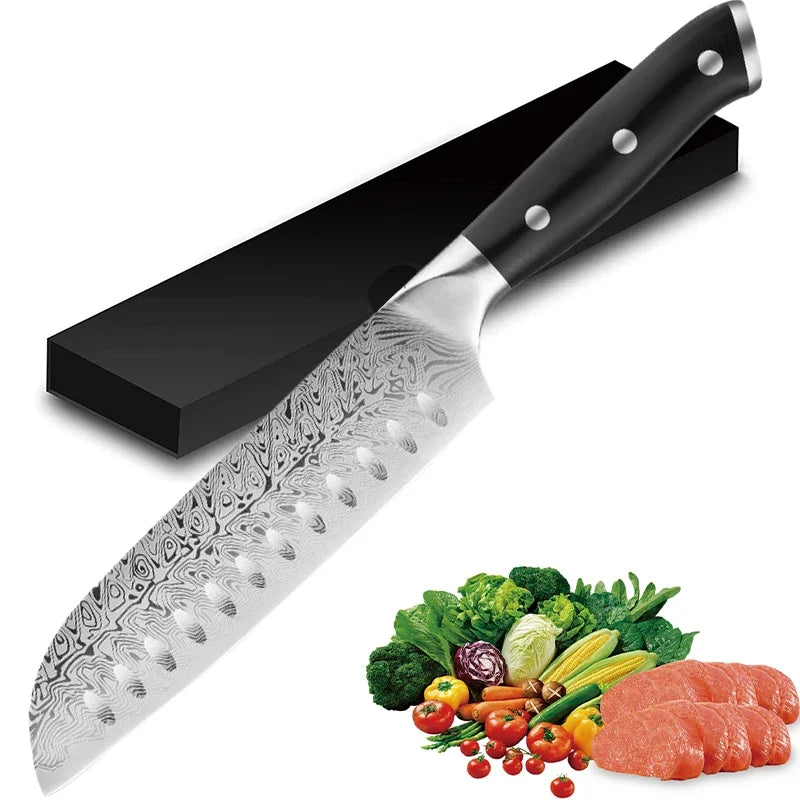 7-Inch Santoku Chef Knife – Laser-Textured Stainless Steel