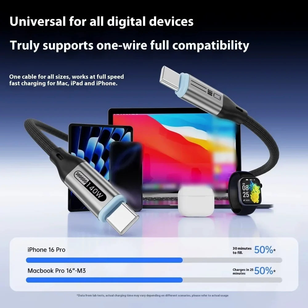 140W USB-C to USB-C Fast Charging Cable – iPhone, Samsung, MacBook
