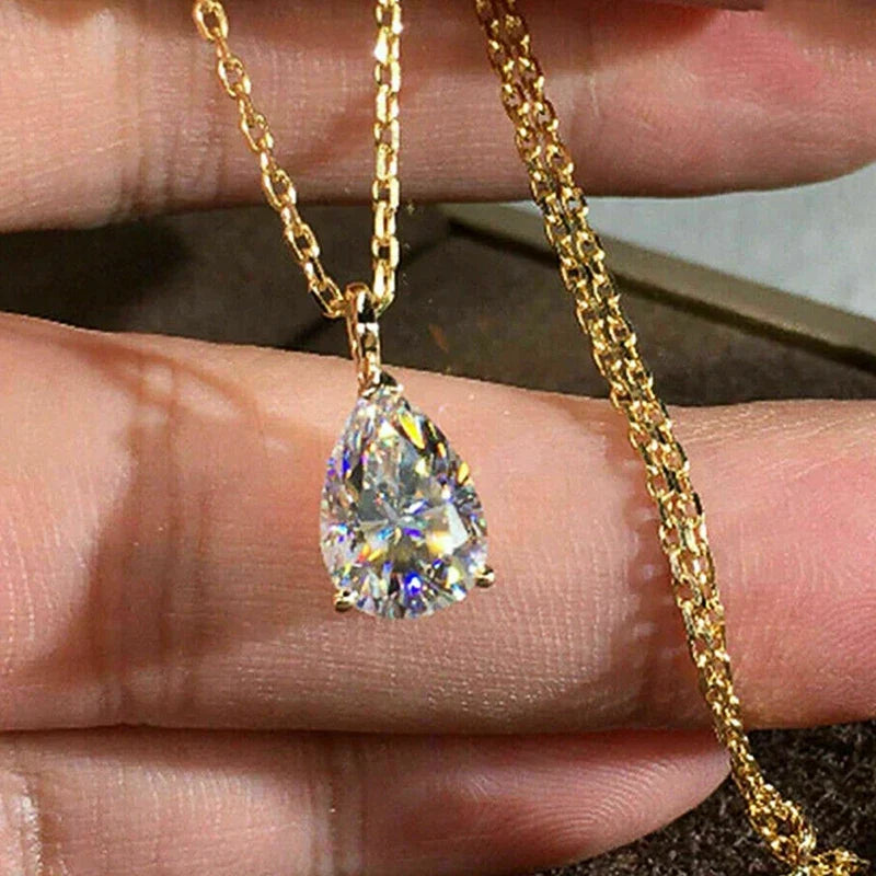 Huitan Pear CZ Pendant Necklace – Gold Women's Jewelry