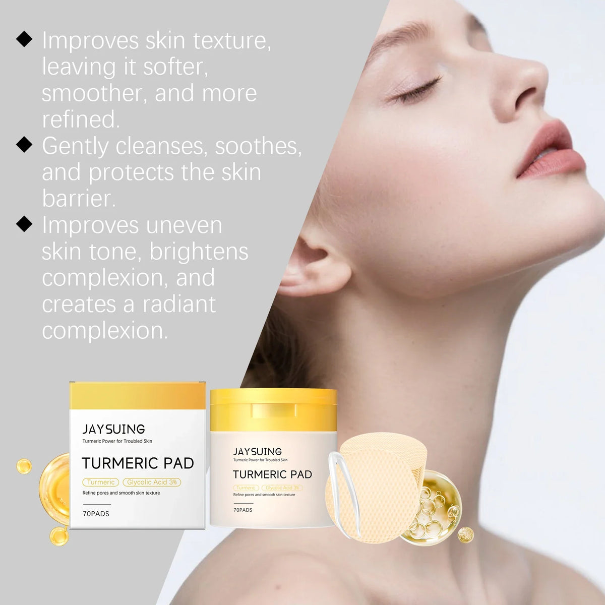 Turmeric Pore Cleaning Cotton Pads 70ct – Exfoliate & Brighten