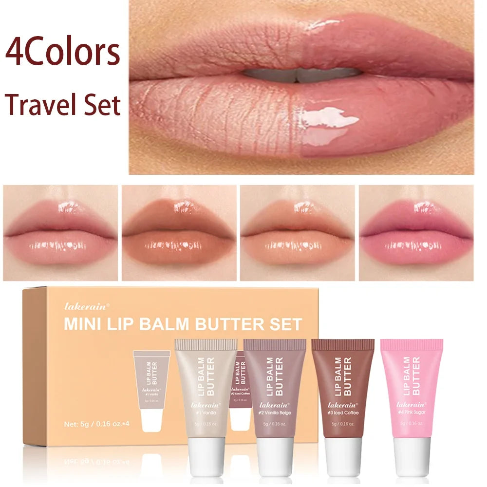 Lakerain Mini Lip Butter Balm Set – 4pc Travel Lip Gloss