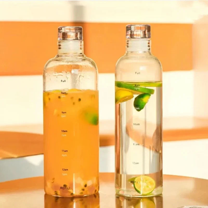 Transparent Plastic Water Bottle Time Scale Large Capacity Leakproof