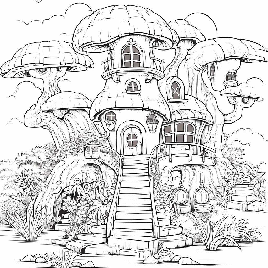 Fantasy Tree House Adult Coloring Book Relaxing Art Sketchbook