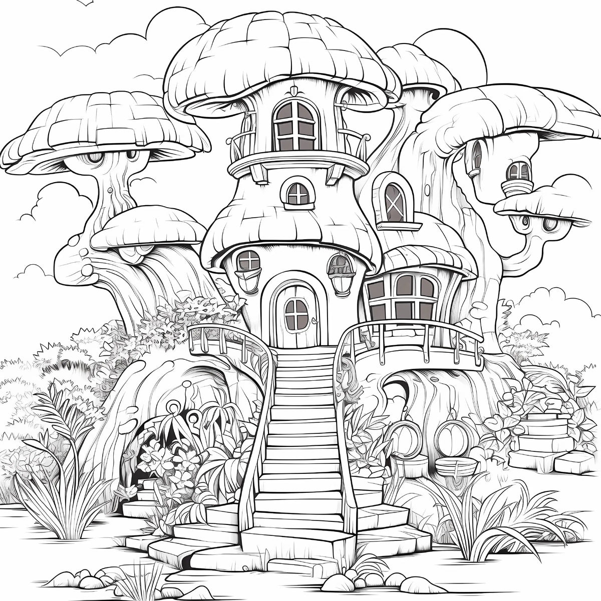 Fantasy Tree House Adult Coloring Book Relaxing Art Sketchbook