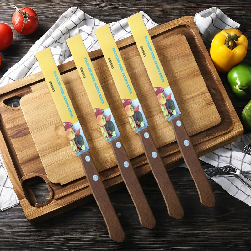 Serrated Steak Knife Set – Stainless Steel & Wood Handle
