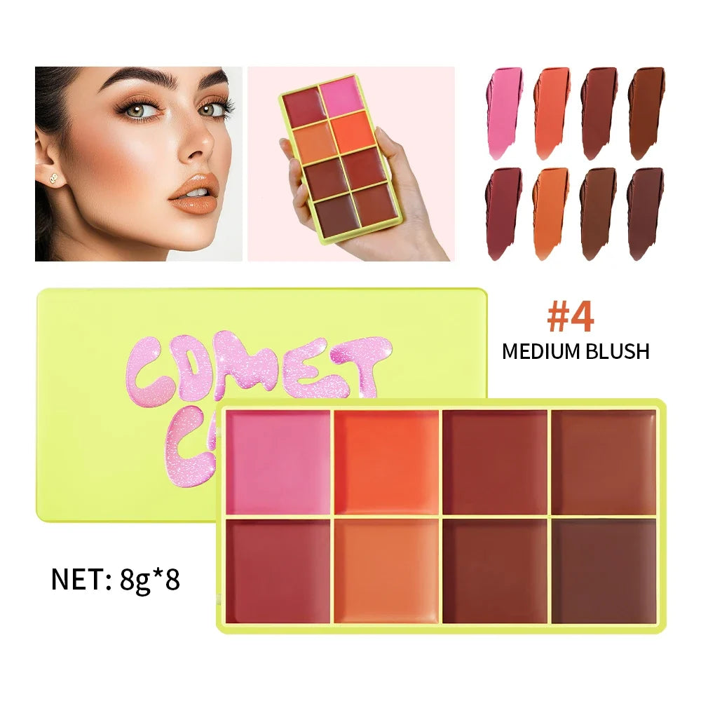 Cream Highlighter Blush Palette – 8 Shades, Matte & Shimmer