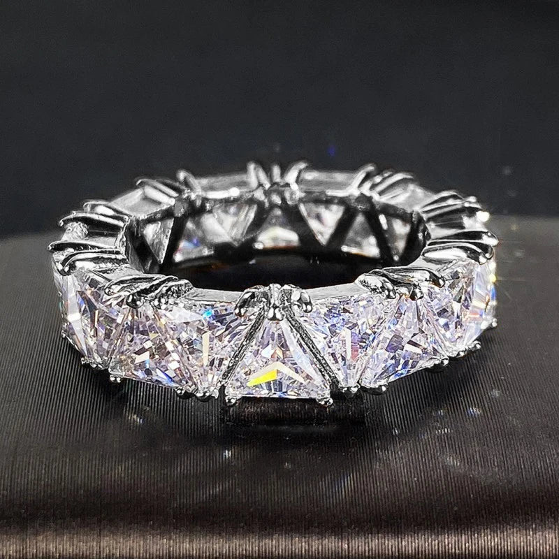 Huitan Triangular CZ Crystal Ring for Women | Wedding Jewelry