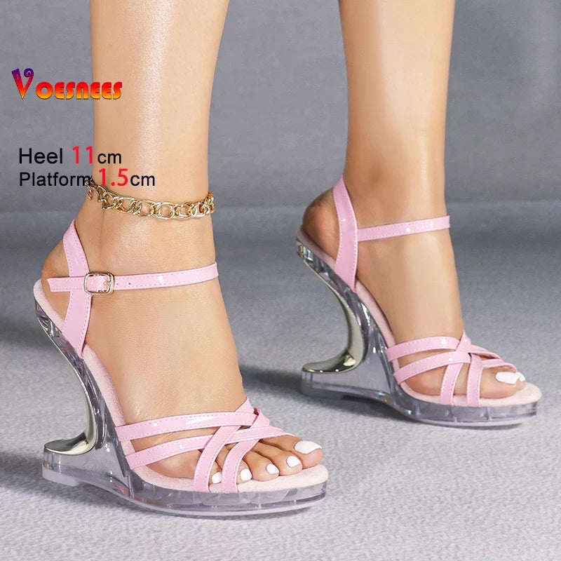 Women's Clear Wedge Platform Sandals – 11cm High Heel Party